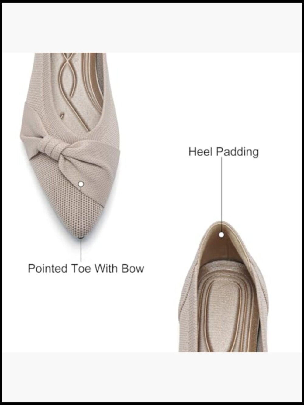 Pointed Toe Ballet Flats Comfortable Knit Dressy Flats for Work Office Slip On - Picture 4 of 7